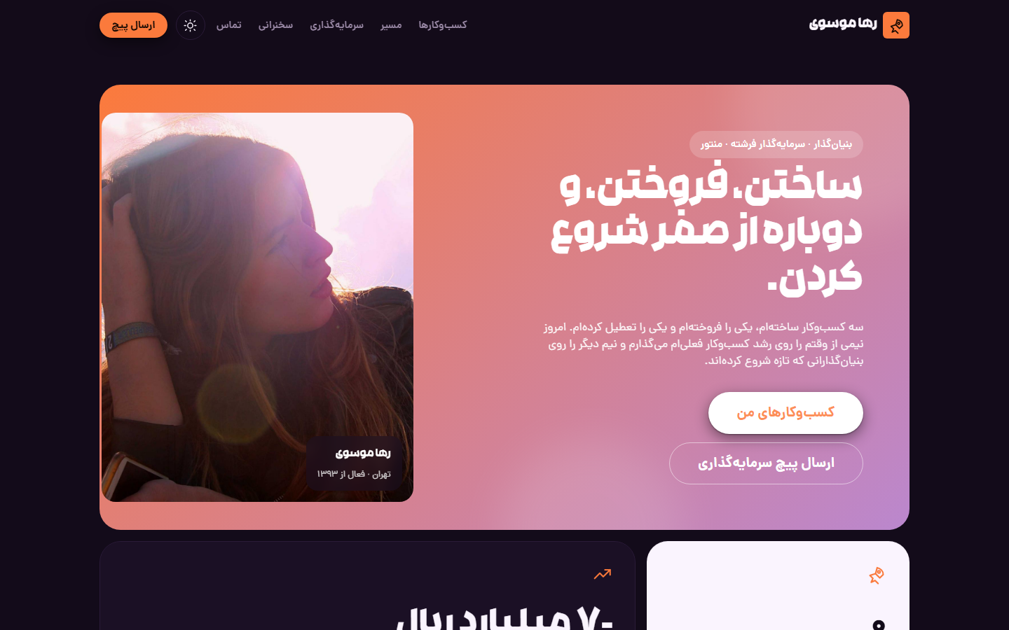 نمای دموی کارآفرین در حالت مقابل