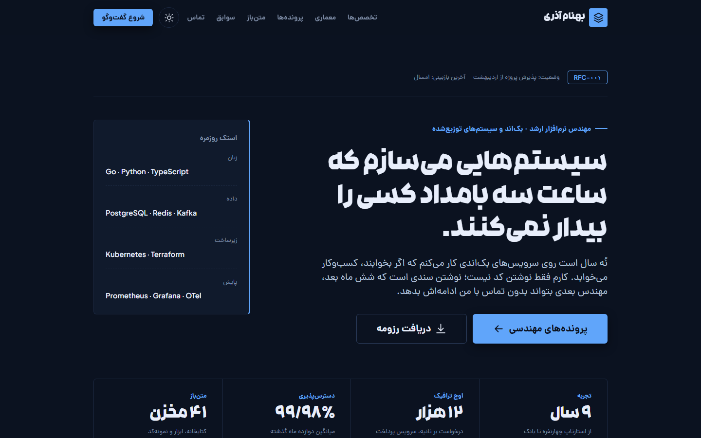 نمای دموی مهندس نرم‌افزار در حالت مقابل