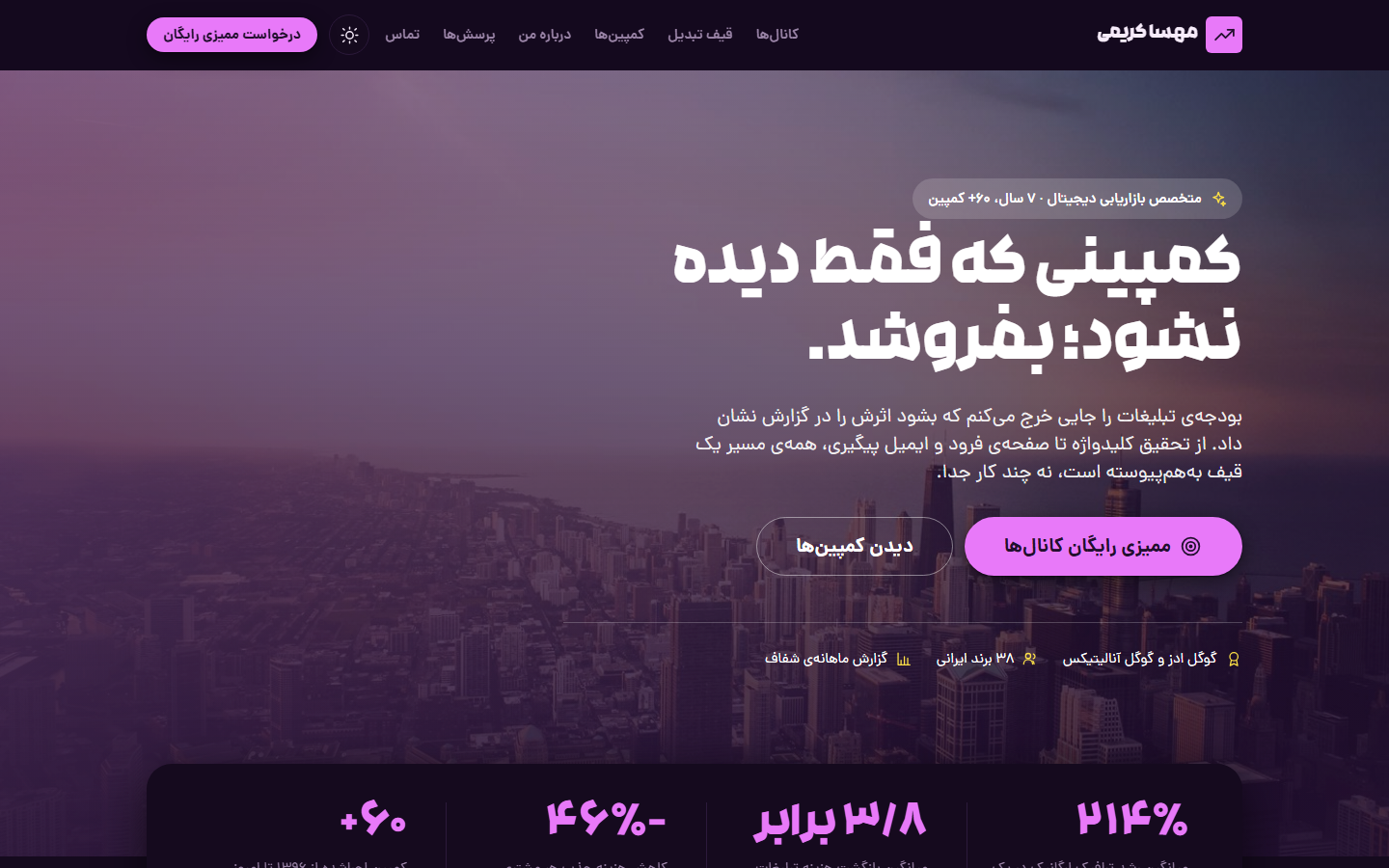 نمای دموی متخصص بازاریابی دیجیتال در حالت مقابل